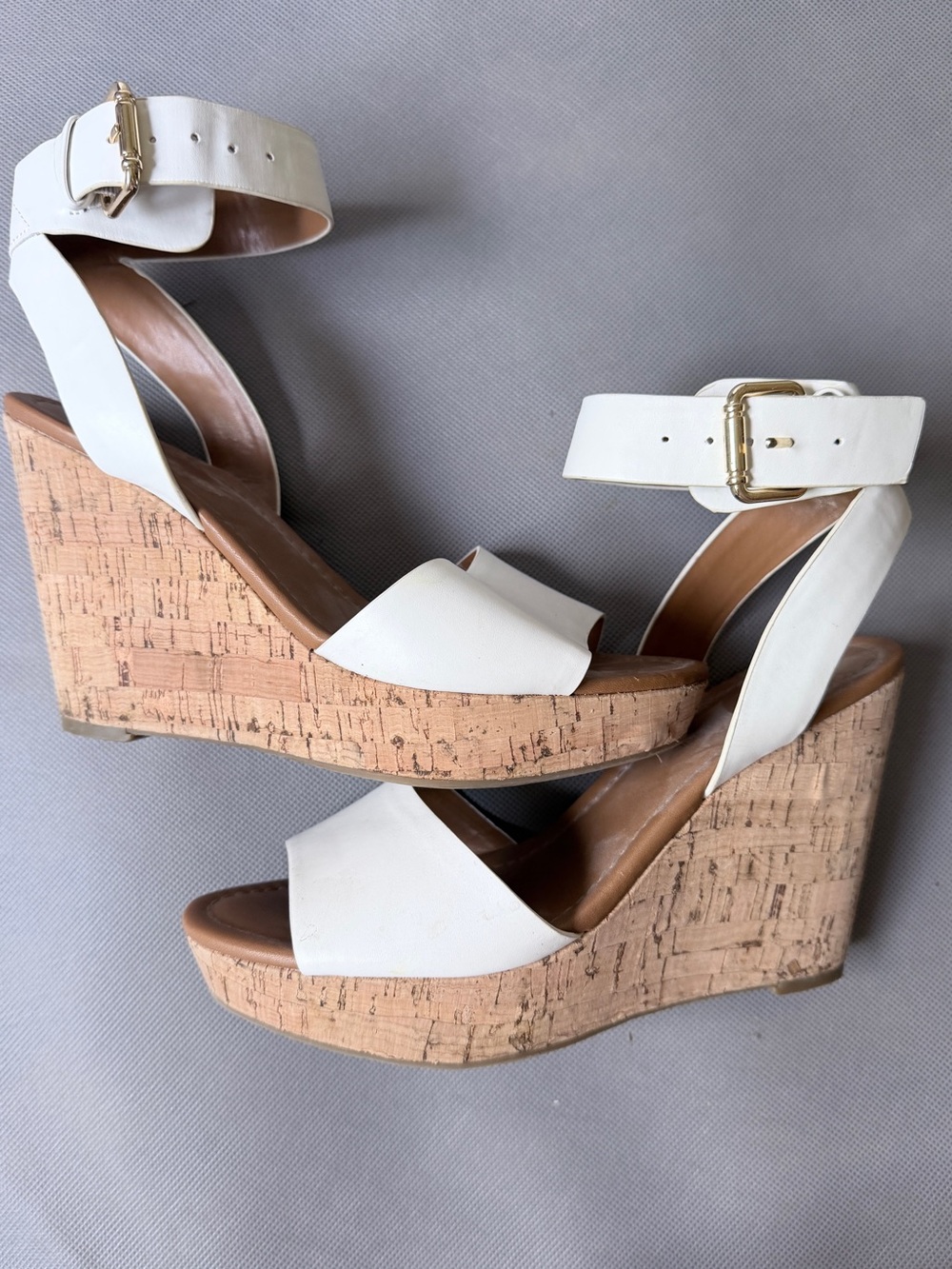 White Cork Wedge Sandals with Ankle Strap